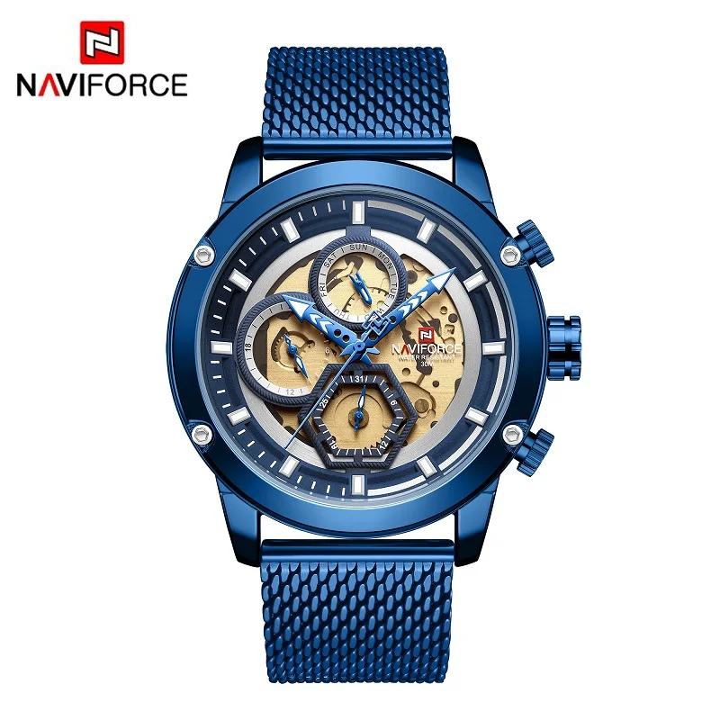 BLUE NAVIFORCE, модные повседневные кварцевые часы для мужчин, кожаный ремешок, 24 часа, календарь, дисплей, спортивные мужские часы, Топ бренд, Роскошные наручные часы - Цвет: BLUE