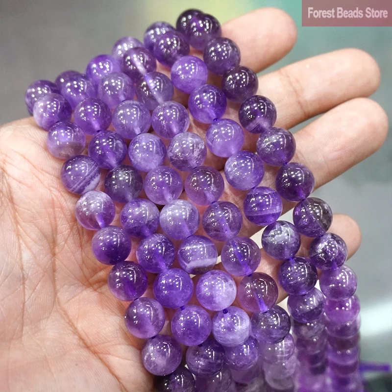 진주목걸이 팔찌 주얼리 비즈 모이사나이트 피어싱 발찌 천연 보라색 크리스탈 비즈 자수정 라운드 비즈 Diy 팔찌 목걸이 펜던트, 쥬얼리 제작 15 스트랜드 4 6 8 10 12MM