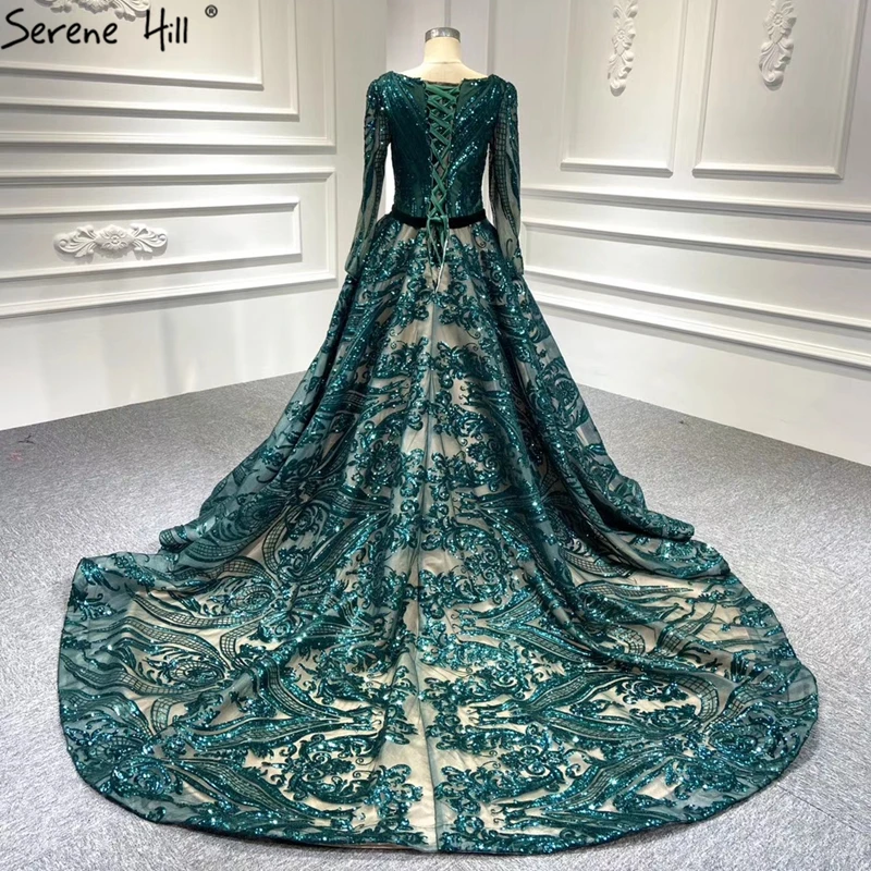 Long Sleeve Sequined Evening Gowns 