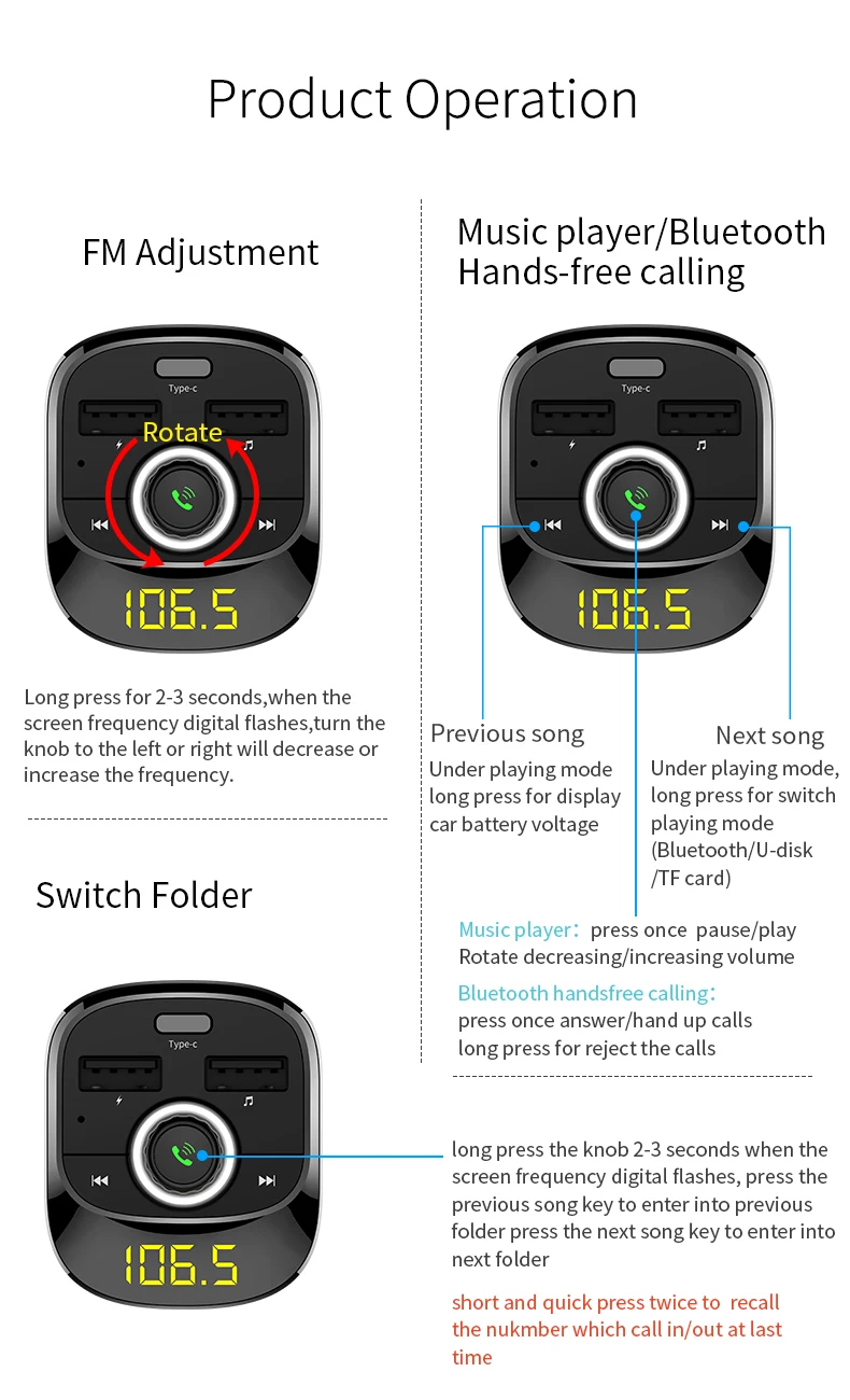 Bosion FM Transmitter Modulator Handsfree Bluetooth Car Kit Car Audio MP3 Player with 3.1A Fast Charge Dual USB Car Charger