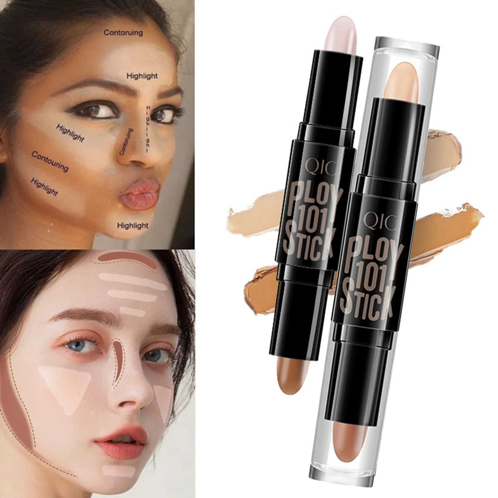 Face Highlighter Double-end Stick Oil-control Concealer Pencil Long Lasting Makeup