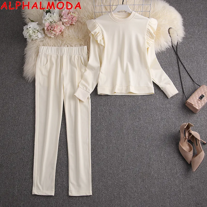 ALPHALMODA 2020 Autumn New Women's Ruffled Tracksuits Long-sleeved High Quality Cotton Sweatshirt Trousers 2pcs Fashion Set ALPHALMODA 2020 Autumn New Women's Ruffled Tracksuits Long-sleeved High Quality Cotton Sweatshirt Trousers 2pcs Fashion Set