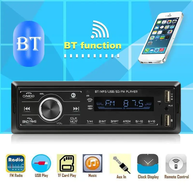 VODOOL 3206 1 DIN автомобильный стерео MP3 плеер Bluetooth авторадио FM радио в тире головное устройство USB TF AUX-IN мультимедийный плеер