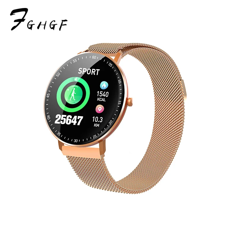 

Fghgf F19 smart heart rate watch Bluetooth full touch screen stainless steel strap Multi Sport mode support multi language