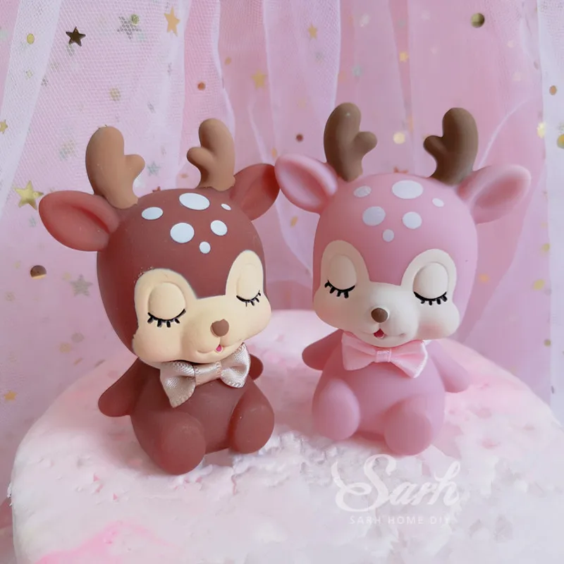 2pc Fawn set Hairball пряжа Рождественская елка торт Топпер для дня рождения украшения балета девушка свадьба любовь подарок детский душ принадлежности для выпечки - Цвет: 2pc Fawn set
