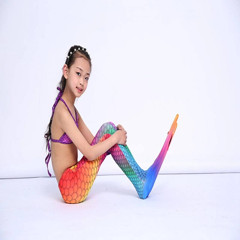 Mermaid Coloful Swimsuit Children's One Piece Swimsuit Thicken Lycra Swimwear Ankle+ Fishtail Cosplay Kids Swimming Flipper