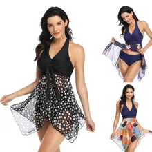 Женский купальник из двух частей, танкини, купальник с бретелькой через шею, топ с коротким рукавом, XXL, большой размер, купальник