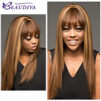 

Ombre Human Hair Wig P4-27 Colored Straight Human Hair Wig With Bangs Remy Brazilian Straight Human Hair Wigs For Black Women
