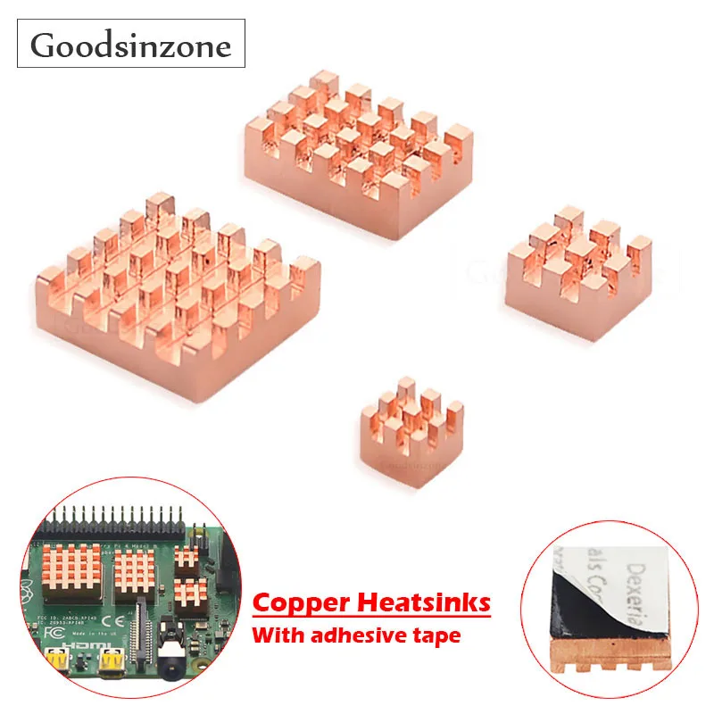 

Raspberry Pi 4 Copper Heatsink Kit （4Piece/lot）with Thermal Conductive Adhesive Tape for Cooling Cooler Raspberry Pi 4 Model B
