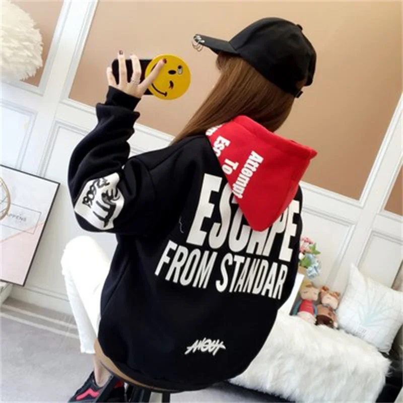 

Women Sweatshirt 2019 Autumn Winter Fleece Harajuku Print Pullover Thick Loose Women Hoodies Sweatshirt Female Casual Coat