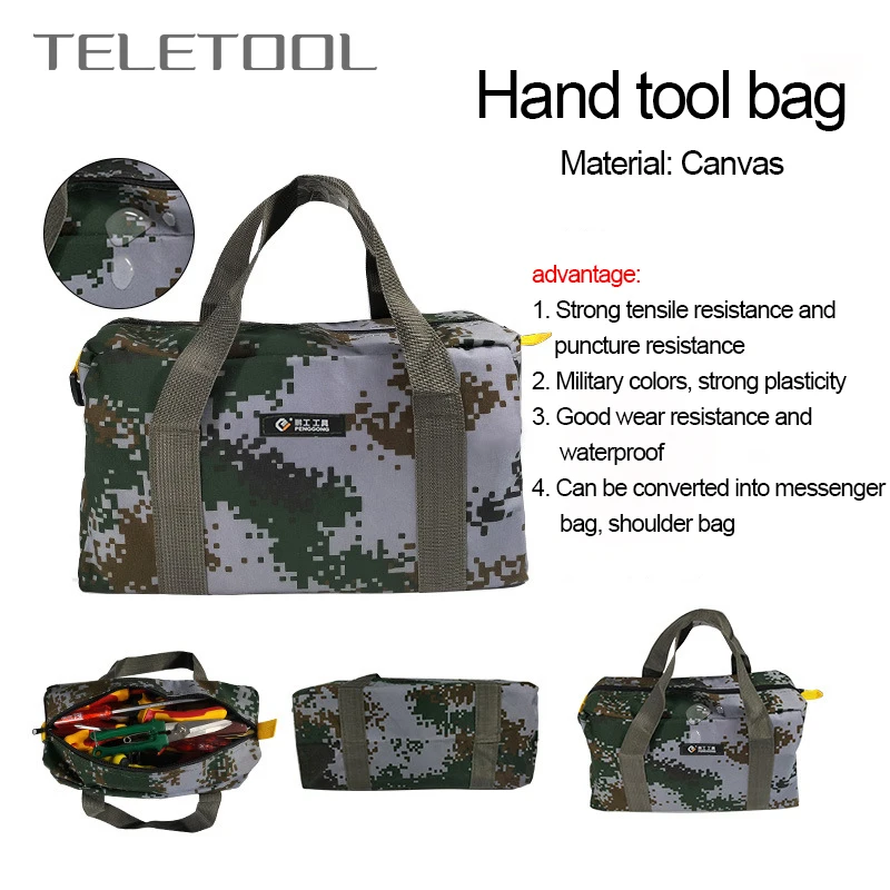 

12/14/16/18 Inch Thickened Camouflage Canvas Electrician Bag,Large Capacity Tool Bag Waterproof Organic Silicone Canvas Tool Bag