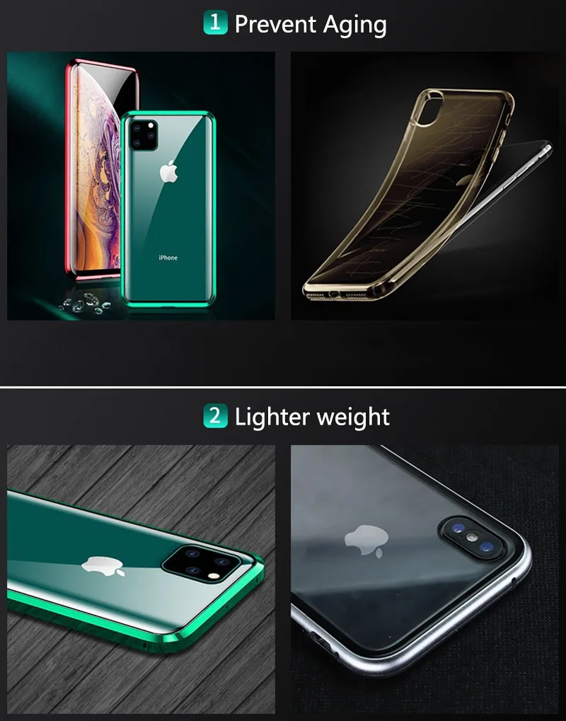 Металлический магнитный чехол для iPhone 11 X XR XS макс. закаленное стекло задний магнит Защитные чехлы для iPhone 11 Pro Max Магнитный чехол