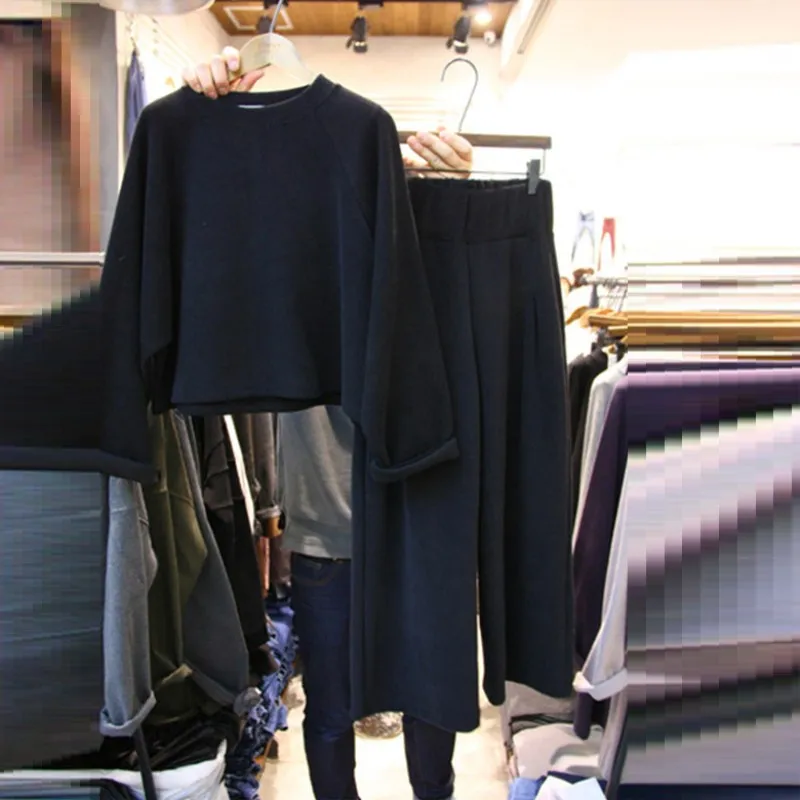 SuperAen 20019 осень и зима новые женские комплекты корейский стиль длинный рукав толстовка дикие толстовки широкие брюки два предмета