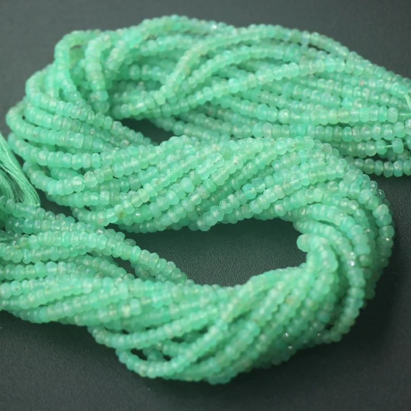 12.8 Inch Strand Super Rare Finest Quality Natural CHRYSOPRASE Faceted Rondells Size 3.5-6.5mm | Украшения и аксессуары