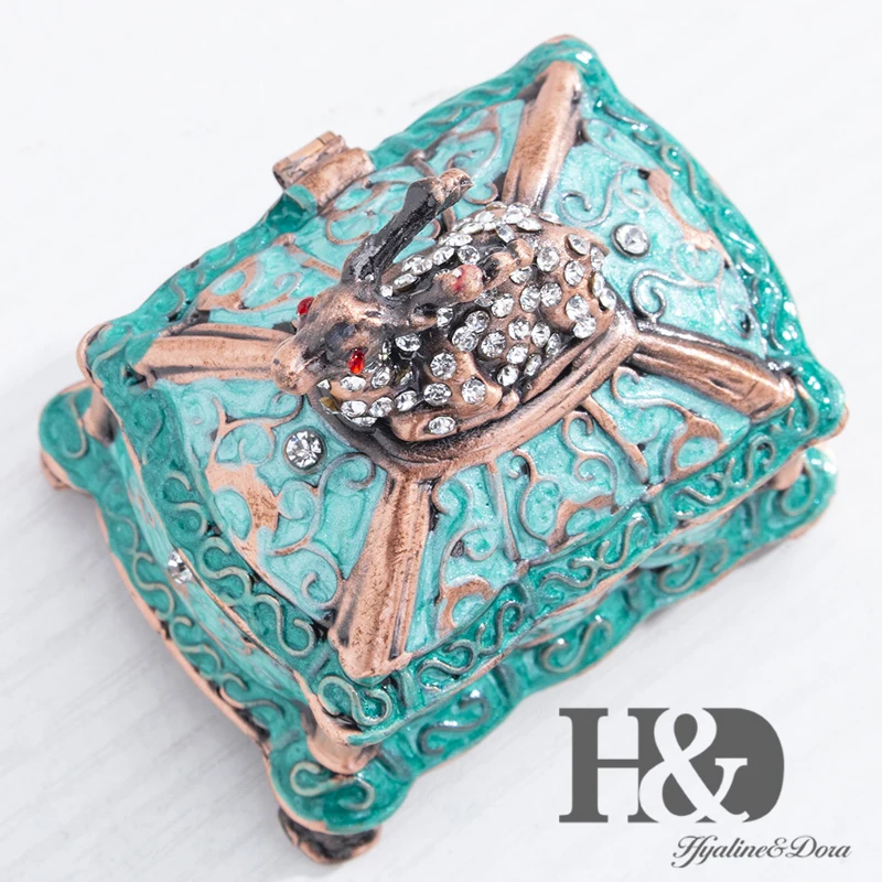 H&D, 12 стилей, ручная роспись, эмаль, животный узор, шарнирная металлическая коробка для безделушек, Ювелирное кольцо, дисплей, коллекционное, Рождественский Декор, ремесло