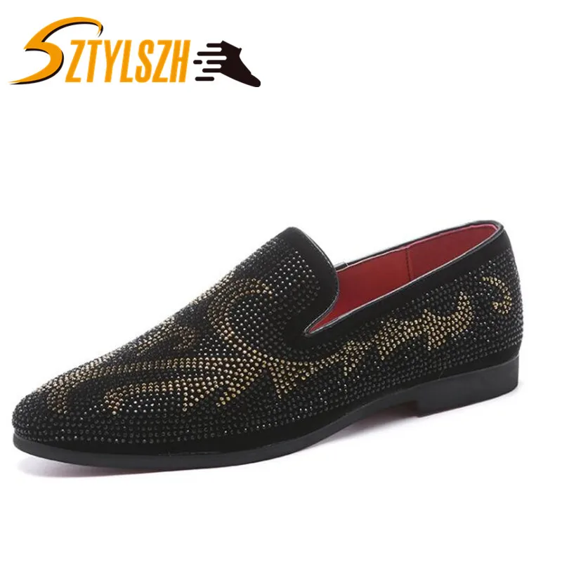 

Luxury Fashion Gold Rhinestone Starss Loafers Men Moccasins Slippers Men's Dress Shoes Wedding Flats Casual Shoes