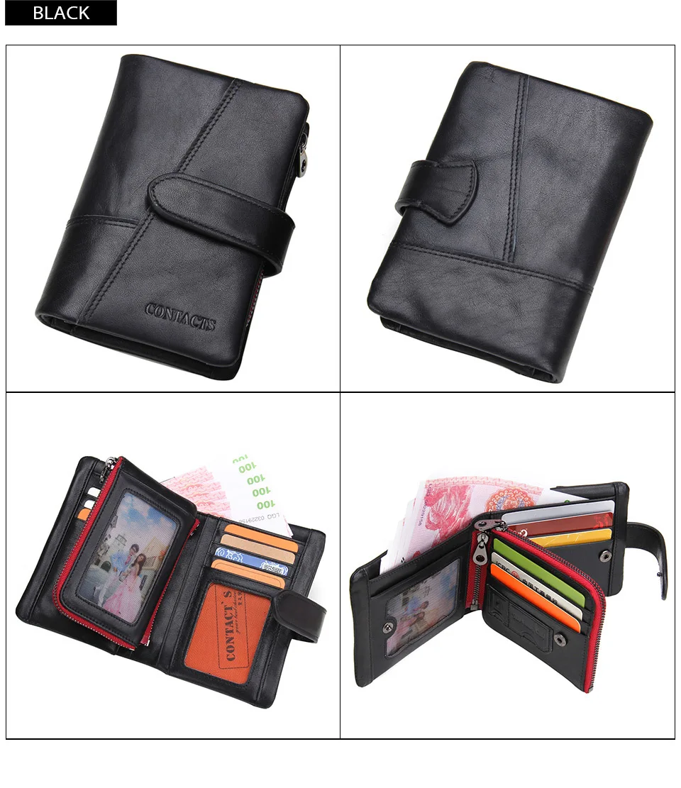 Contact's Genuine Leather Men's Long Wallet With Phone Bags Zipper Coin Pocket Purse Male Clutch Wallets For Men Portfel Small