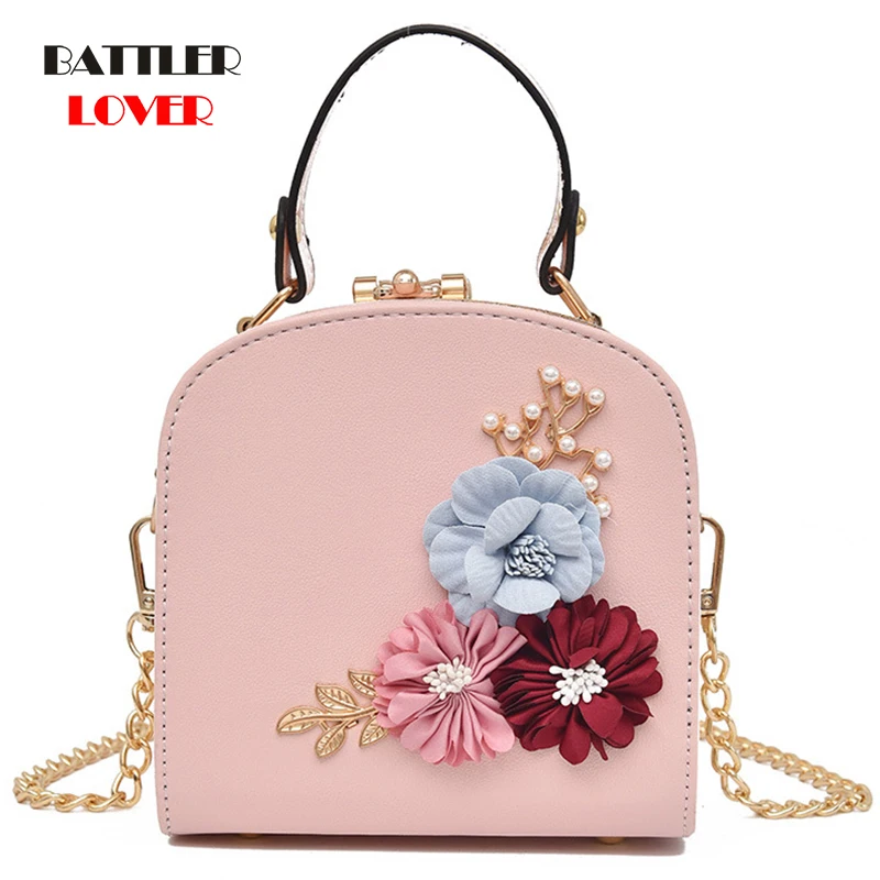 2020 Handmade Flowers Bucket Bags Women Mini Shoulder Bags With Chain Drawstring Small Cross Body Bags Pearl Bags Leaves Decals