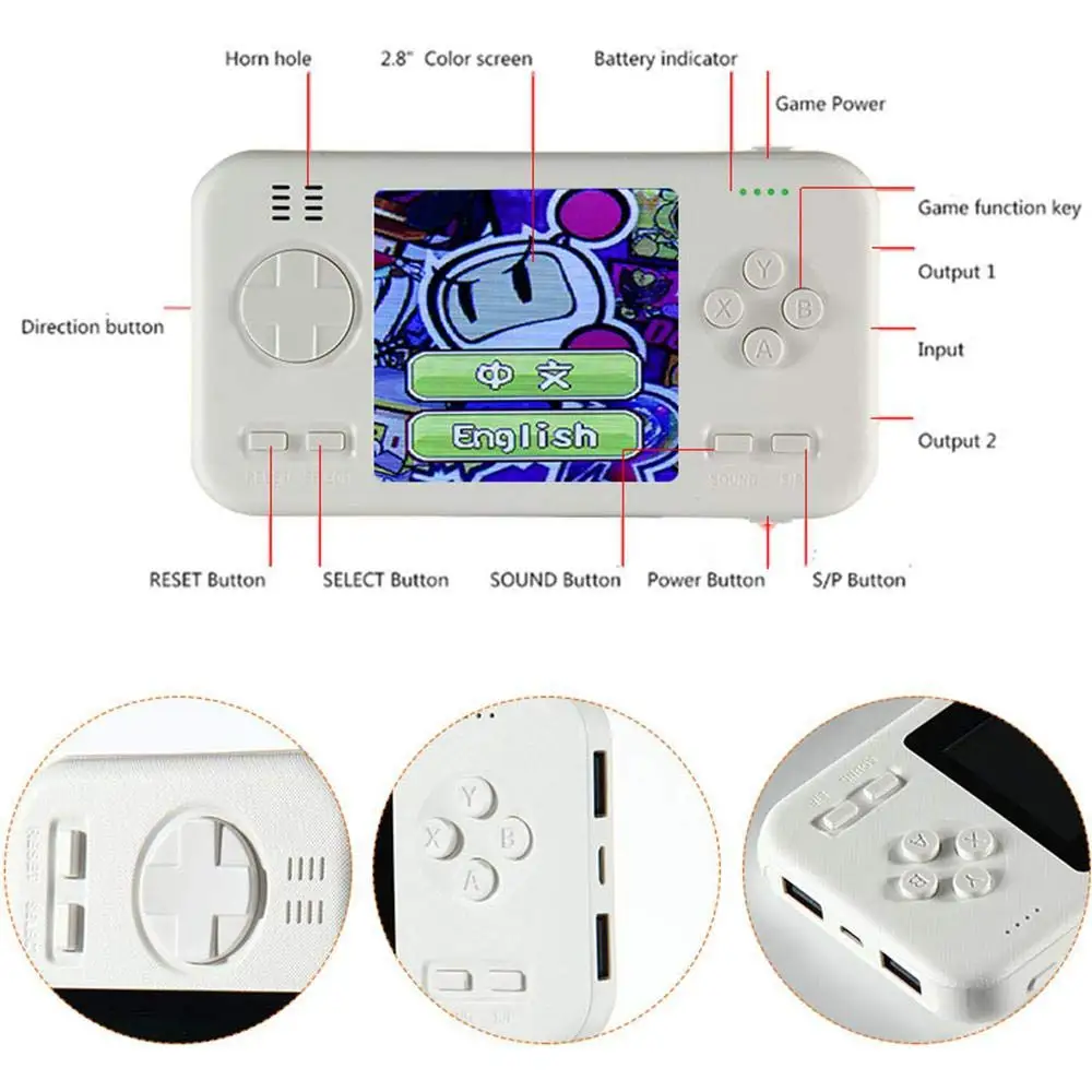 416 игры ретро игровая консоль Путешествия Портативная игровая система, power Bank 8000MAh аккумулятор 2,8 дюймов цветной экран портативная игра Machin