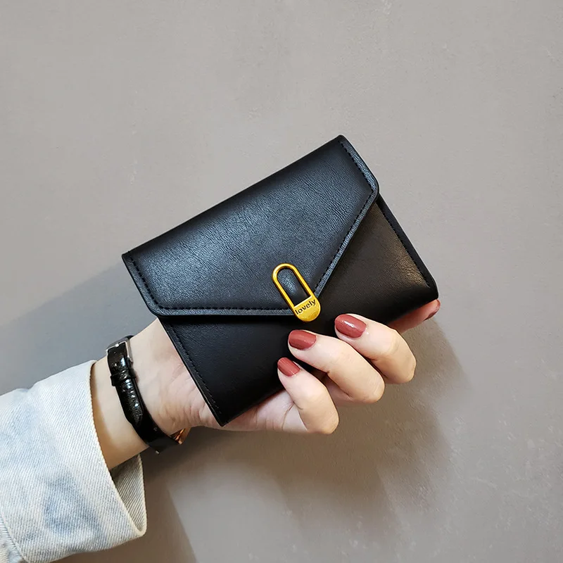 

Vento Marea Short Women Wallets Small Slim 2020 New Fashion Pu Leather Female Purses Black Money Bag Hasp 3 Fold Card Holder