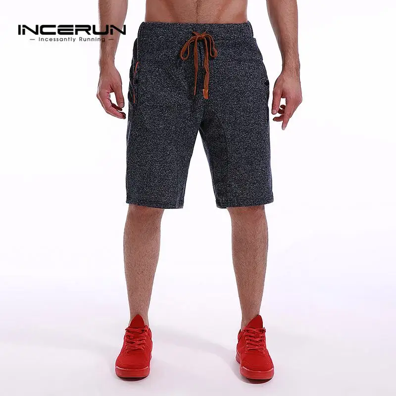 INCERUN Summer Men Shorts Joggers Bodybuilding Drawstring Leisure Trousers Workout Fashion Patchwork 2020 Knee Length Shorts Men