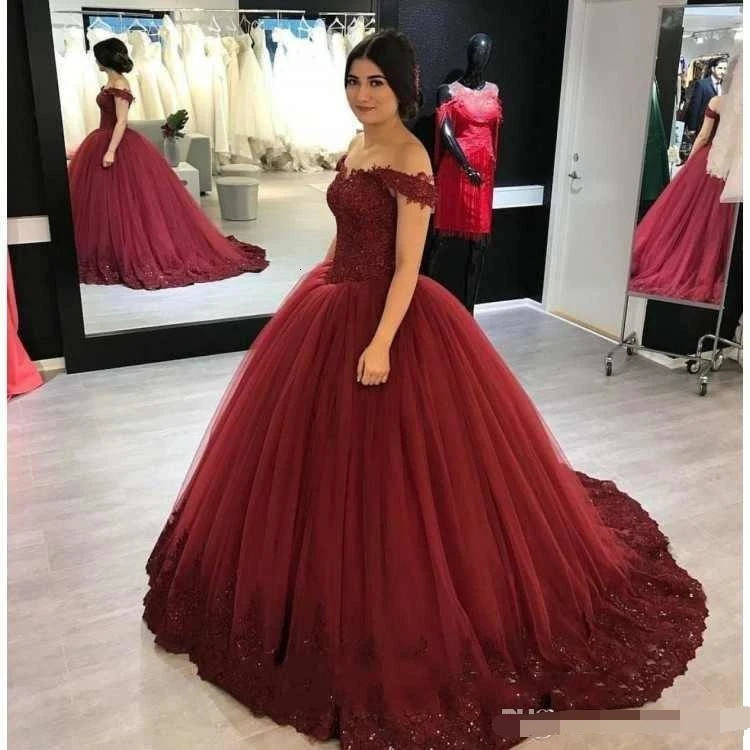 Hot9 бальное платье Бальные платья с открытыми плечами бордовое кружевное с аппликацией из бусин 16 арабское Длинное Пышное Платье размера плюс для выпускного вечера