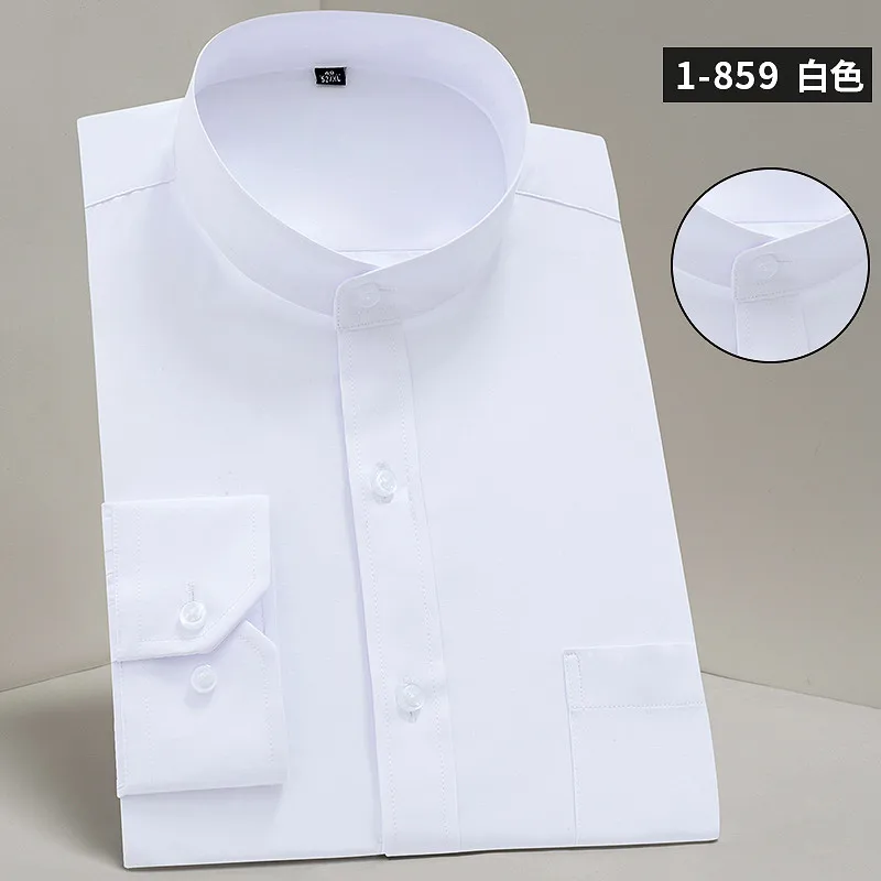 White Мужская модная рубашка, Классическая, однотонная, Camisa Social Foraml, рабочая Мужская одежда, рубашка, Повседневная, Ретро стиль, рубашка с длинным рукавом, китайский стиль - Цвет: White