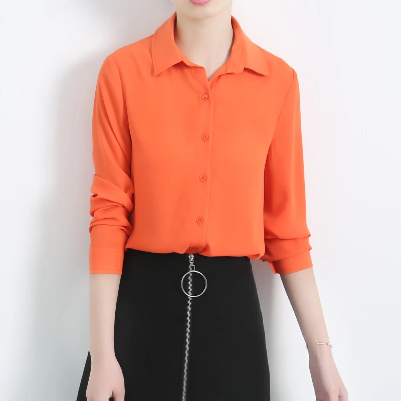 Новая женская рубашка Классическая шифоновая блузка женская плюс размер свободные повседневные рубашки с длинным рукавом Женские Простые Стильные топы Одежда Blusas - Цвет: 014