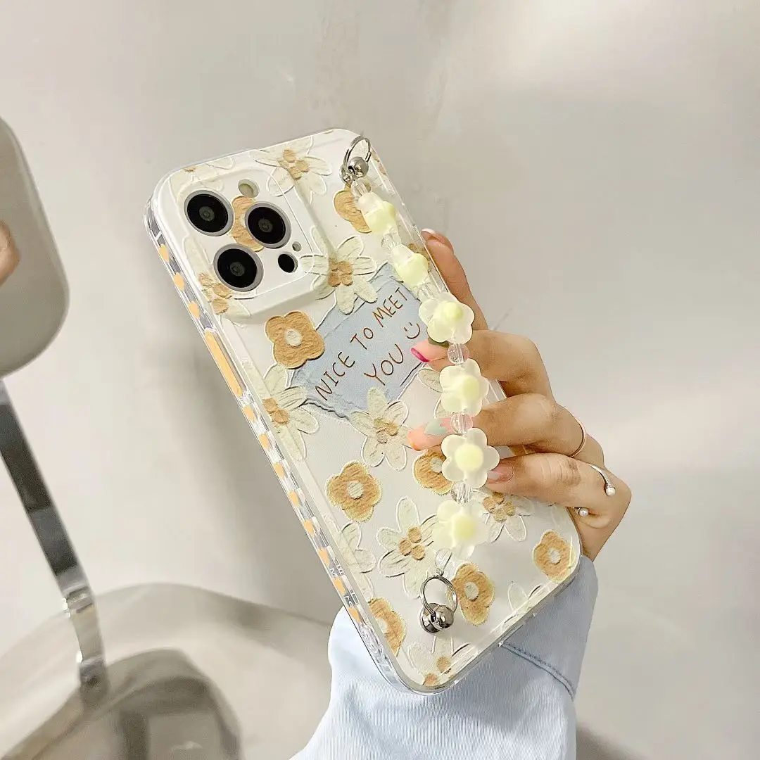 Heart-Shaped Side Chain Flower Iphone12 Phone Case Apple 11 All-Inclusive X/XR Female Xsmax Soft 7/8Plus | Мобильные телефоны и