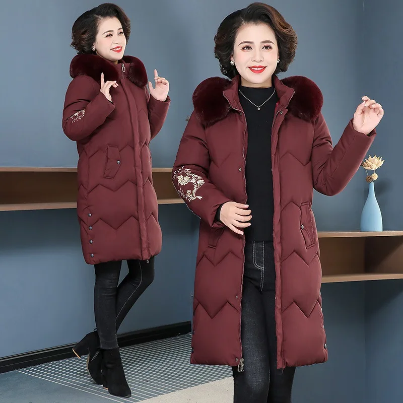 

2019 New Style Mom Winter Cotton Overcoat Middle-aged WOMEN'S Apparels Mid-length Thick down Jacket Cotton-padded Clothes Autumn
