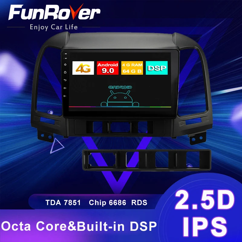 

FUNROVER Android 9.0 4G+64G DSP Car Radio Multimedia Video Player GPS-Navigation For Hyundai Santa Fe 2 2006-2012 2 din no dvd