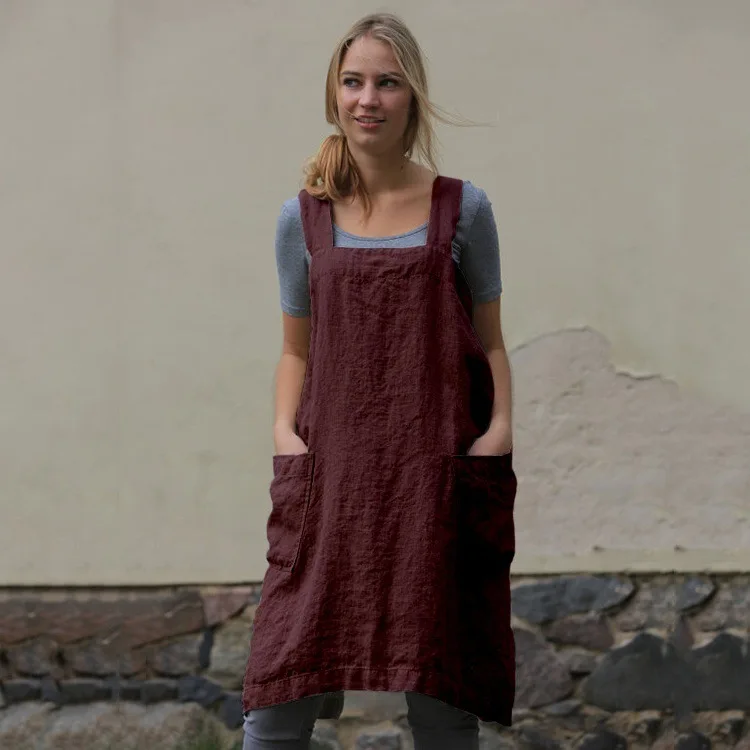 Garden kitchen cooking apron Brief Nordic wind Pleated skirt linen apron Coffee shops and flower shops work aprons for woman