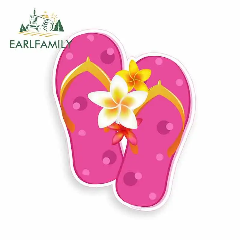 

EARLFAMILY 13cm x 13cm Cartoon Pink Flower Flip Flop Car Stickers JDM Vinyl Wrap Bumper Trunk Truck Graphics Waterproof Anime
