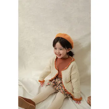 

2020 autumn new girls simple sweater cardigan coat girl Korean color contrast coat