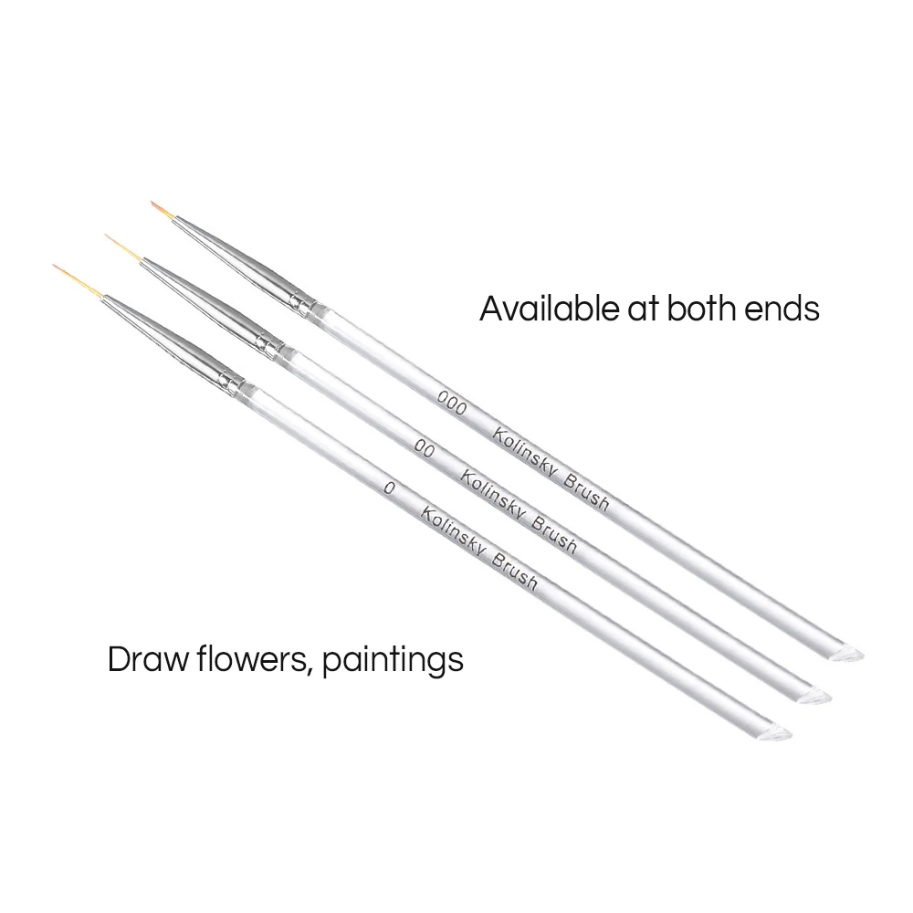 OSHIONER 3 шт./компл. кисть для ногтей, кристаллый акриловый тонкая ручка-лайнер для рисования картины в полоску и в цветочек маникюрные инструменты для ногтей