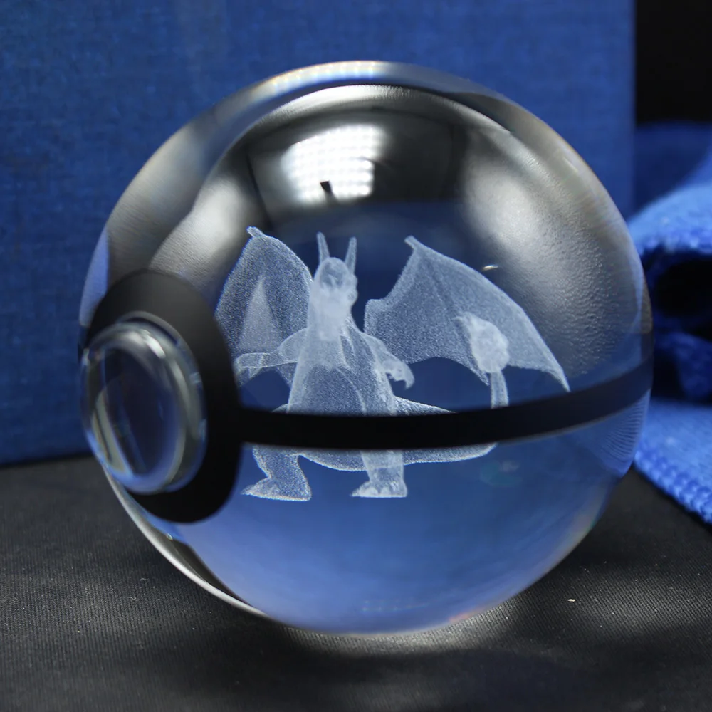 Горячая новинка 80 мм Pokeball хрустальный шар Pokemon Go с лазерной гравировкой Charizard darraine