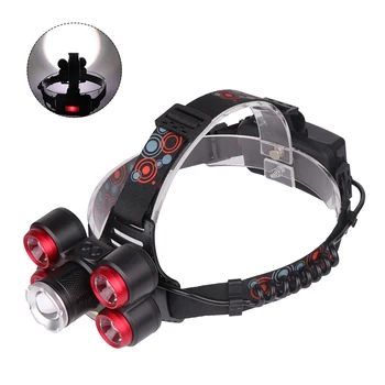 

T6 Headlight Flashlight 4 Modes Left Switch Portable For Indoor Outdoor Battery Powered Zoomable Light