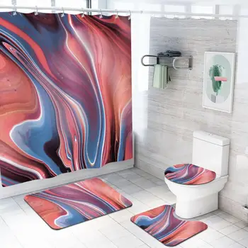 

Shower Curtain Set Mildew-Proof Carpet Waterproof Shower Curtain Non-Slip Toilet Cover Four-Piece Combination Home Decoration