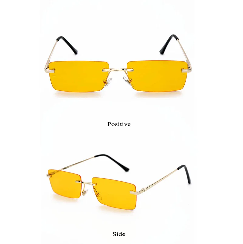 Маленькие прямоугольные солнцезащитные очки без оправы женские брендовые Дизайнерские Модные металлические Квадратные Солнцезащитные очки коричневые розовые женские летние пляжные очки