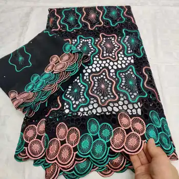 

African Lace Fabric 2019 High Quality Swiss voile White and red Pure cotton lace fabric with diamond embroidery 5+2yard/Lot