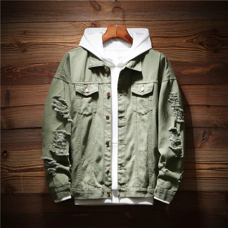 

Spring And Autumn New Style with Holes Jeans Coat Men's Korean-style Trend Students BF Handsome Loose Tops Casual Versatile Jack