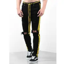 Мужские повседневные спортивные штаны, джинсовые Джоггеры в стиле хип-хоп, эластичные джоггеры, облегающие Стрейчевые рваные байкерские джинсы тонкие брюки, обтягивающие джинсы