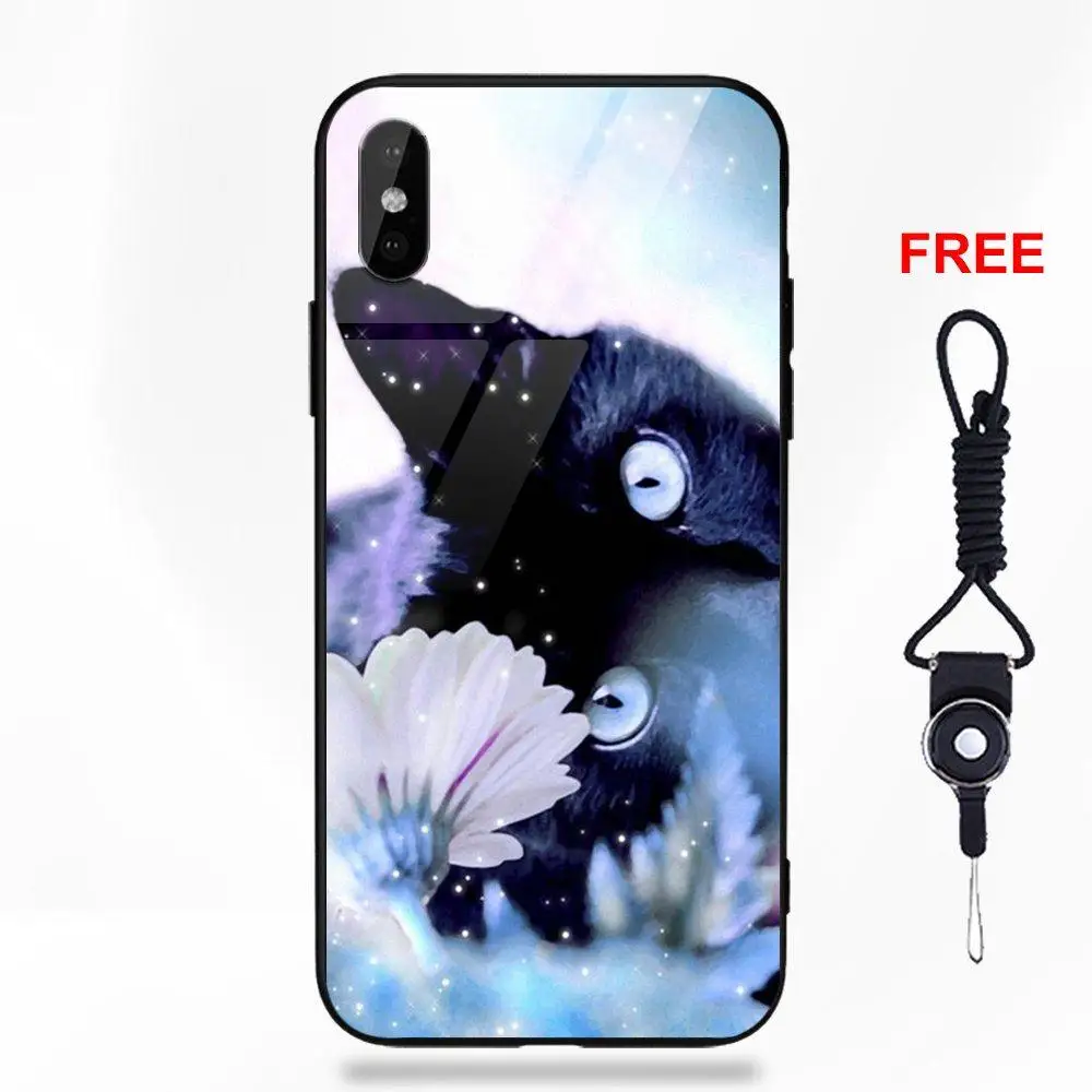Черный кот потерян в книгах для Apple IPhone X XS Max XR 5 5C 5S SE 6 6S 7 8 Plus Мягкий ТПУ оправа закаленное стекло дизайн, чехол для телефона - Цвет: as picture
