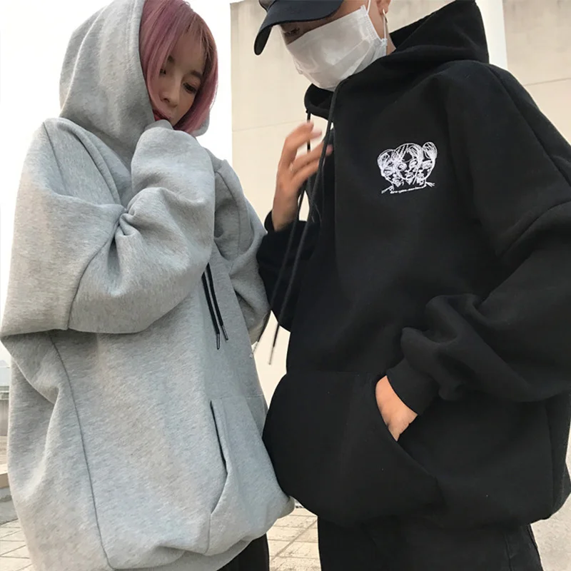 Harajuku панк Женская толстовка с капюшоном Вышивка головы с длинным рукавом Повседневные Свободные флисовые толстовки спортивный костюм Осень Зима Новинка