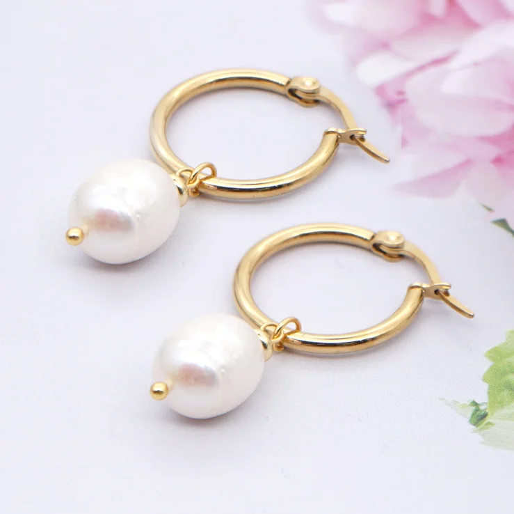 (5 pairs)Freshwater Pearl Earring Christmas Women Jewelry Handmade Stainless Steel Natural Pearl Pendants Earrings