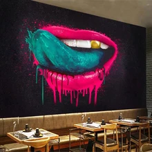 Пользовательские Настенные обои Творческий абстрактный граффити Рот язык бар кафе КТВ Ресторан гостиная диван фон настенная живопись
