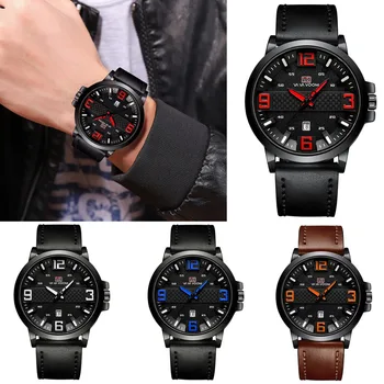 

Fashion Men Calendar Watches PU Leather Band Waterproof Watches Large Numeral Dial Design Male Sport Quartz Wrist Watch