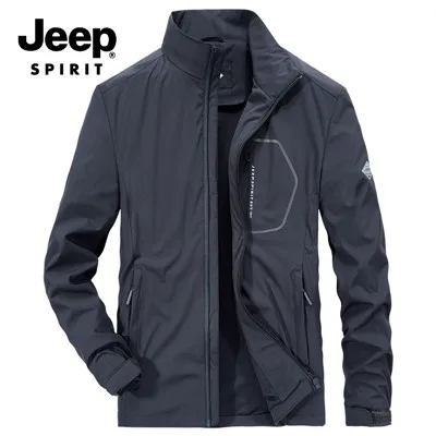JEEP SPIRIT осенние куртки повседневные стоячий воротник быстросохнущее пальто мужские ветровки мужские куртки и пальто M-4XL - Цвет: Темно-серый