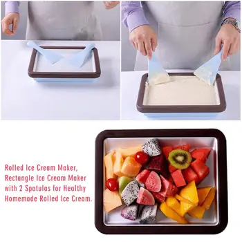 

Rolled Ice Cream Maker, Rectangle Ice Cream Maker with 2 Spatulas for Healthy Homemade Rolled Ice Cream.