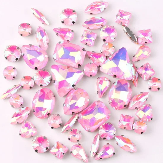 Silver Claw Setting Crystal Rhinestones - 50pcs Mixed Shapes, Clear & Jelly Candy AB